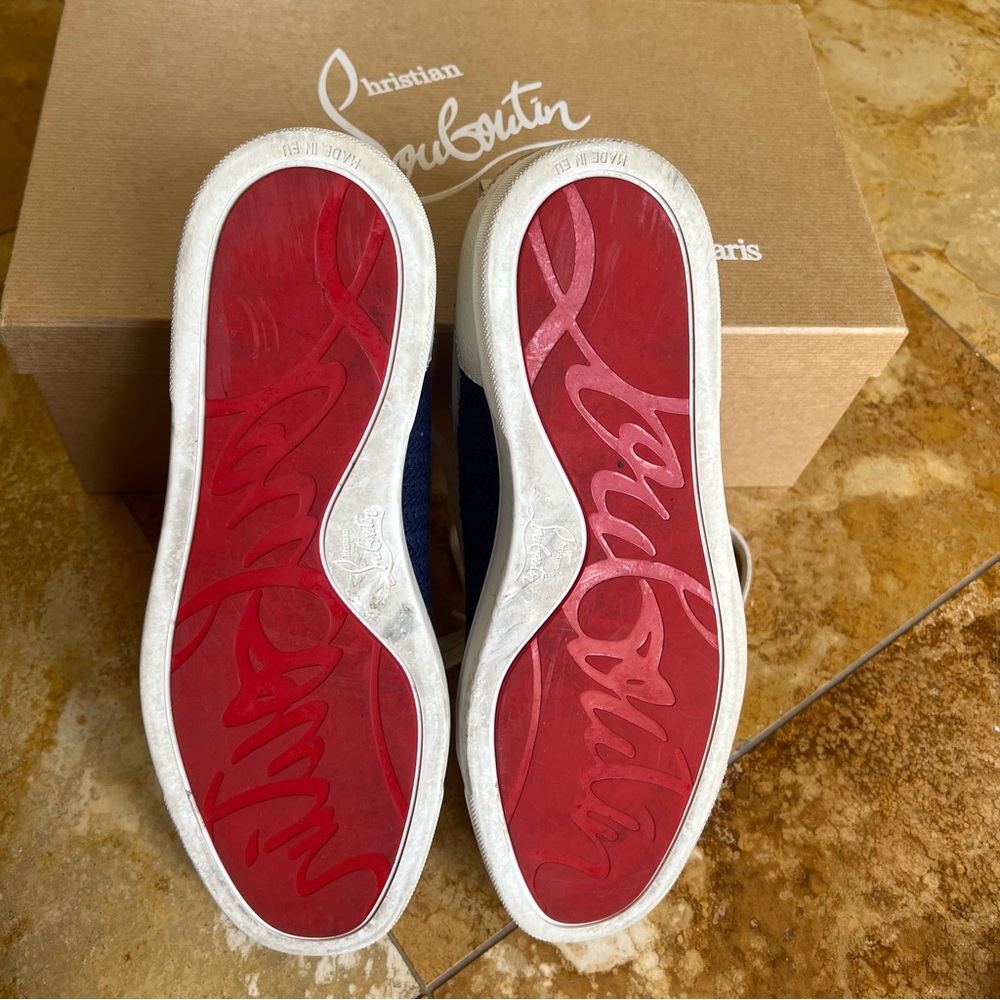Men’s Christian Louboutin AC Rantulow Flat Jumbo Calf/Tricot in White/Navy - Picture 10 of 11